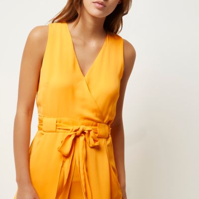 Orange belted midi dress
